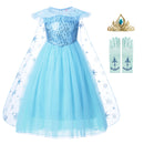 Frozen Mädchen Elsa Cosplay Kleid Kostüm Mädchen Schneekönigin Halloween Geburtstagsfeier Kinder Prinzessin Kleidung Umhang Disney