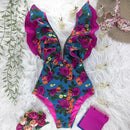 2021 New Sexy Ruffle Print Floral One Piece Badeanzug weg von der Schulter-Badebekleidung Frauen Solid Deep-V Beachwear Badeanzug Monkini