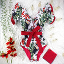 2021 New Sexy Ruffle Print Floral One Piece Badeanzug weg von der Schulter-Badebekleidung Frauen Solid Deep-V Beachwear Badeanzug Monkini
