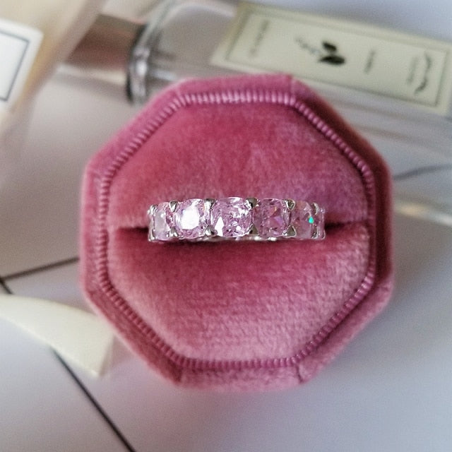 2021 New Luxury Fashion 925 Sterling Silver Pink Engagement Wedding Band Eternity Ring For Women Christmas Gift Love Jewelry Z2