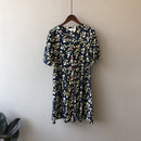 Blumenkleid weiblicher Sommer Hohe Taille V-Ausschnitt Hubble-Bubble-Ärmel Kleider 3077 #