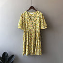 Blumenkleid weiblicher Sommer Hohe Taille V-Ausschnitt Hubble-Bubble-Ärmel Kleider 3077 #