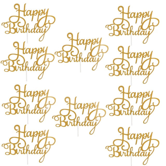 10 Stück Gittler Happy Birthday Cake Topper Bling Sparkle Dekoration Schild Happy Birthday Cake Topper Girl`s Birthday Dessert Decor