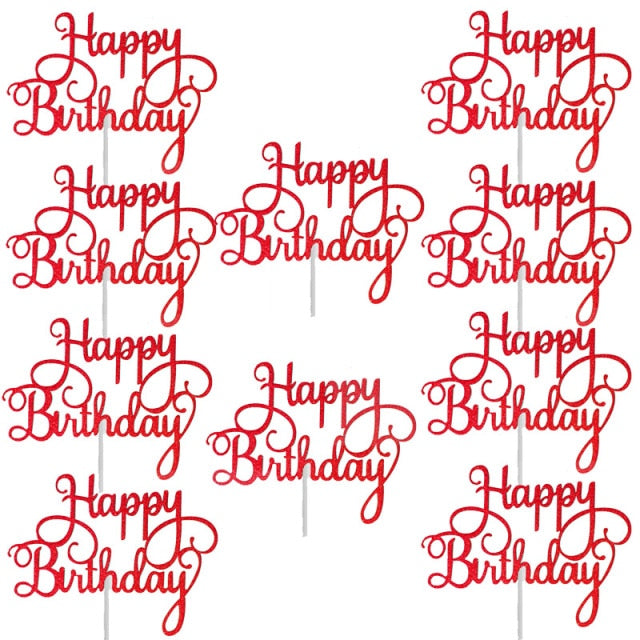 10 Uds Gittler Topper para tarta de feliz cumpleaños Bling Sparkle decoración signo Topper para tarta de feliz cumpleaños decoración de postre de cumpleaños para niña