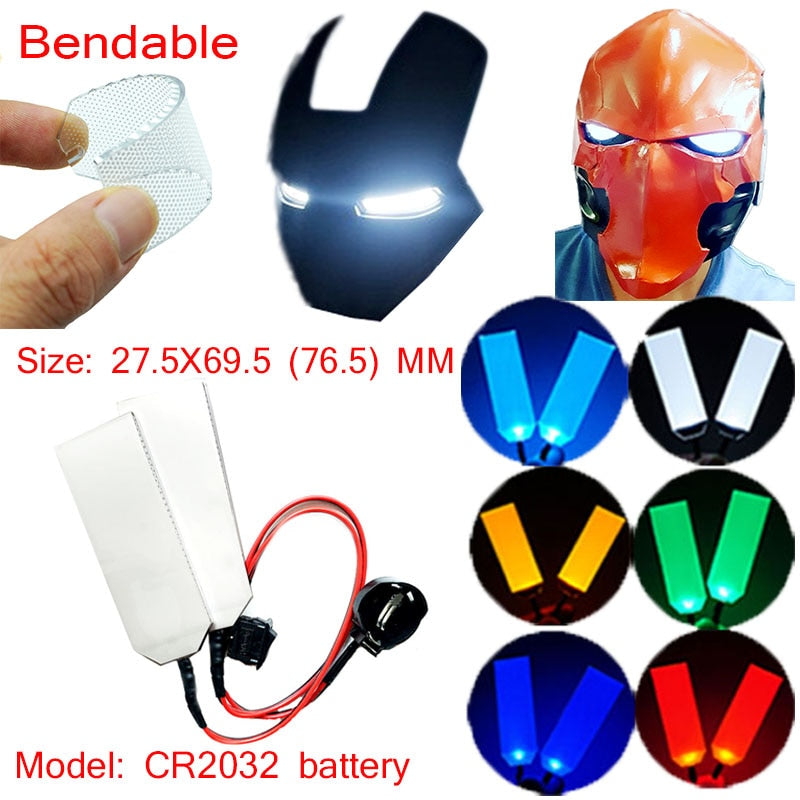 27,5X69,5 (76,5)mm, Kits de ojos de luz LED DIY flexibles y flexibles para máscara de casco de Halloween, accesorios de Cosplay, entrada CR2032