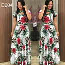 Frauen Kurzarm Aushöhlen O-Ausschnitt Langes Kleid Sommer Elegantes Blumenmuster Hohe Taille Elastische Elegante Boho Robe Maxi Vestidos