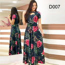 Frauen Kurzarm Aushöhlen O-Ausschnitt Langes Kleid Sommer Elegantes Blumenmuster Hohe Taille Elastische Elegante Boho Robe Maxi Vestidos