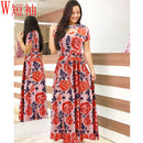 Frauen Kurzarm Aushöhlen O-Ausschnitt Langes Kleid Sommer Elegantes Blumenmuster Hohe Taille Elastische Elegante Boho Robe Maxi Vestidos