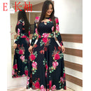 Frauen Kurzarm Aushöhlen O-Ausschnitt Langes Kleid Sommer Elegantes Blumenmuster Hohe Taille Elastische Elegante Boho Robe Maxi Vestidos