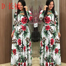 Frauen Kurzarm Aushöhlen O-Ausschnitt Langes Kleid Sommer Elegantes Blumenmuster Hohe Taille Elastische Elegante Boho Robe Maxi Vestidos