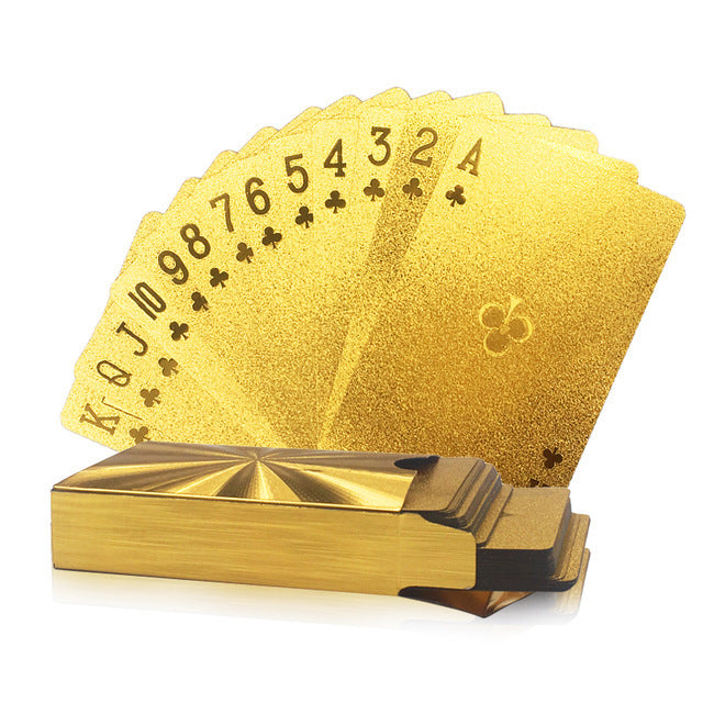 24-karätiges Gold Spielkarten-Pokerspiel-Deck Blattgold-Pokeranzug aus Kunststoff, magisches, wasserdichtes Kartenspiel, magisches Wasser, Geschenkkollektion