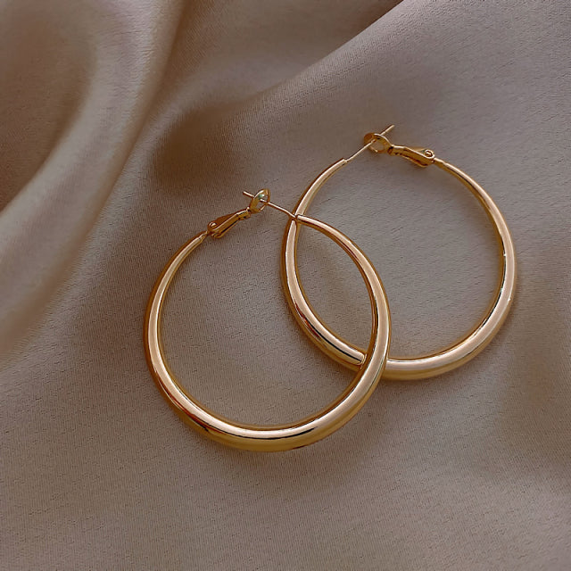 2020 New Classic Copper Alloy Smooth Metal Hoop Earrings For Woman Fashion Korean Jewelry Temperament Girl&
