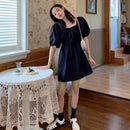 CMAZ 2021 Sommer Casual Quadratischer Kragen Puffärmel Mini Süßes Kleid Frau Einfarbig Hohe Taille Lose Adrette Kleider 5942 #