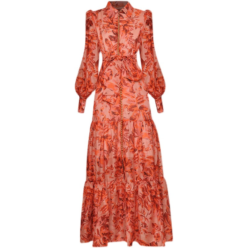 DIDACHARM vestido largo de alta calidad moda primavera nueva mujer Vintage elegante solapa manga larga botón estampado vestidos de fiesta