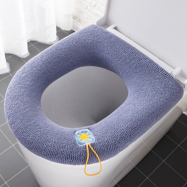 Winterwarmer Toilettensitzbezug Closestool Mat 1Pcs Waschbares Badezimmerzubehör Stricken Reine Farbe Weiche O-Form Pad Bidetabdeckung