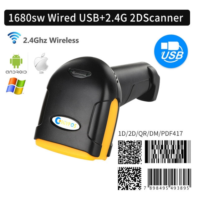 1D &amp; 2D Supermarkt Handhel Barcode Barcode Scanner Reader QR PDF417 Bluetooth 2.4G Wireless &amp; Wired USB-Plattform
