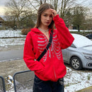 IAMSURE Schmetterlingsmuster Reißverschluss Lässige Lose 90er Hoodies Herbst y2k Mode Langarm Grau Oversize Sweatshirts Für Frauen