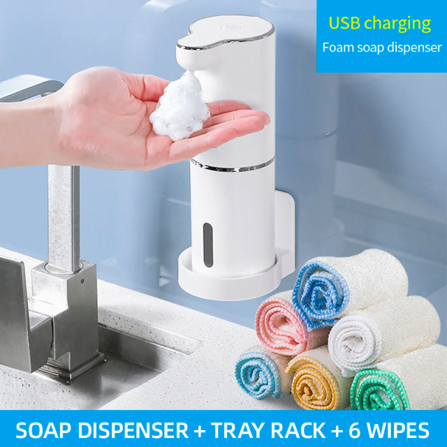 Dispensadores automáticos de jabón en espuma, lavadora de mano inteligente para baño con carga USB, Material ABS blanco de alta calidad