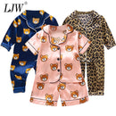 LJW Kinder-Pyjama-Set Baby-Anzug Kinderkleidung Kleinkind Jungen Mädchen Eisseidensatin Oberteile Hosen Set Home Wear Kinder-Pyjama