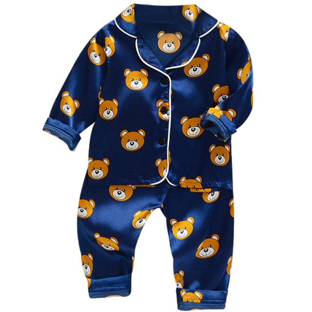 LJW Kinder-Pyjama-Set Baby-Anzug Kinderkleidung Kleinkind Jungen Mädchen Eisseidensatin Oberteile Hosen Set Home Wear Kinder-Pyjama