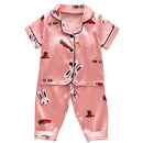LJW Kinder-Pyjama-Set Baby-Anzug Kinderkleidung Kleinkind Jungen Mädchen Eisseidensatin Oberteile Hosen Set Home Wear Kinder-Pyjama