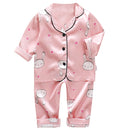 LJW Kinder-Pyjama-Set Baby-Anzug Kinderkleidung Kleinkind Jungen Mädchen Eisseidensatin Oberteile Hosen Set Home Wear Kinder-Pyjama