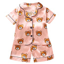 LJW Kinder-Pyjama-Set Baby-Anzug Kinderkleidung Kleinkind Jungen Mädchen Eisseidensatin Oberteile Hosen Set Home Wear Kinder-Pyjama