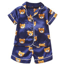 LJW Kinder-Pyjama-Set Baby-Anzug Kinderkleidung Kleinkind Jungen Mädchen Eisseidensatin Oberteile Hosen Set Home Wear Kinder-Pyjama