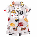 LJW Kinder-Pyjama-Set Baby-Anzug Kinderkleidung Kleinkind Jungen Mädchen Eisseidensatin Oberteile Hosen Set Home Wear Kinder-Pyjama