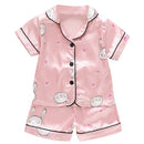 LJW Kinder-Pyjama-Set Baby-Anzug Kinderkleidung Kleinkind Jungen Mädchen Eisseidensatin Oberteile Hosen Set Home Wear Kinder-Pyjama