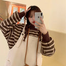 Gestreifter, sanfter Pullover im japanischen Stil, Fried Street Salt, Schnürung, zweiteiliger Anzug, Hosenträgerkleid für Damen, Herbst und Winter