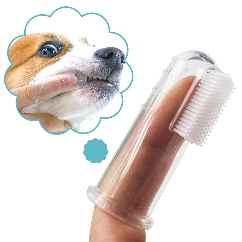 Cepillo de dientes súper suave para mascotas, cepillo para perros de peluche, herramienta para el cuidado de los dientes de sarro para el mal aliento, suministros para mascotas de gel de silicona para limpieza de perros y gatos