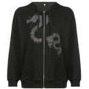 IAMSURE Schmetterlingsmuster Reißverschluss Lässige Lose 90er Hoodies Herbst y2k Mode Langarm Grau Oversize Sweatshirts Für Frauen