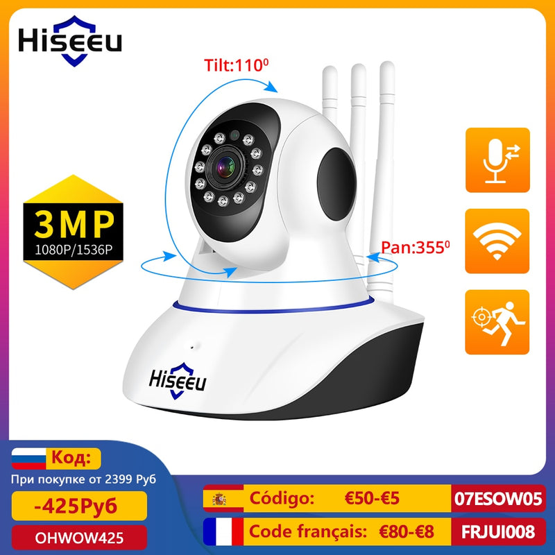Hiseeu 1536P 1080P Cámara IP WIFI Inalámbrico Cámara de seguridad inteligente para el hogar Vigilancia Audio bidireccional CCTV Cámara para mascotas 720P Monitor de bebé