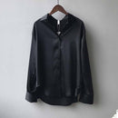 Frauen Vintage Mode Button Up Satin Hemd Seide Koreanische Büro Damen Elegante Hemdbluse Weiße Langarmshirts Tops 11355