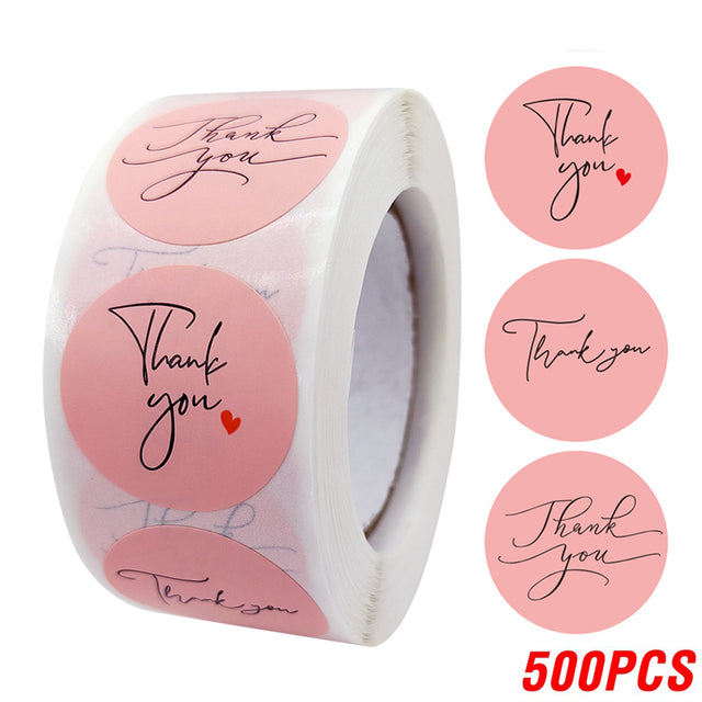 100-500pcs Thank You Sticker Envelope Seal Scrapbook Sticker Pink Heart Cute Round Sticker Stationery Label Stickers