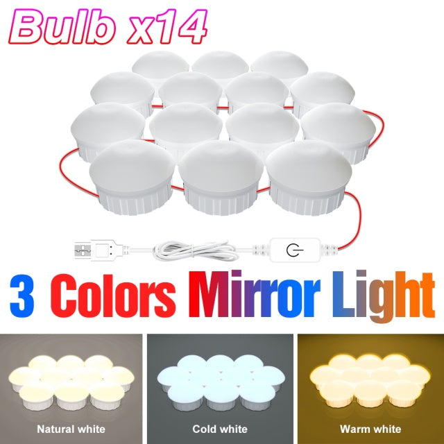 LED Vanity Mirror Light USB Makeup Vanity Light Cosmetic Hollywood Bulb Dimmable LED Wall Mirror Lamp Bathroom Dressing Table