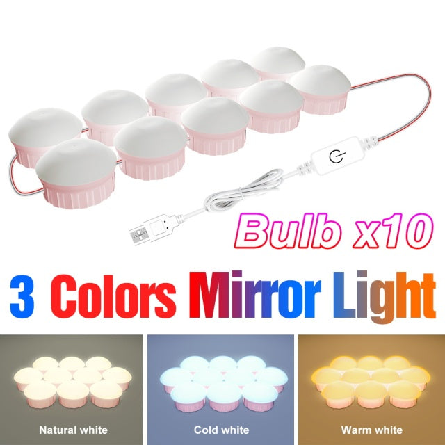 LED Vanity Mirror Light USB Makeup Vanity Light Cosmetic Hollywood Bulb Dimmable LED Wall Mirror Lamp Bathroom Dressing Table