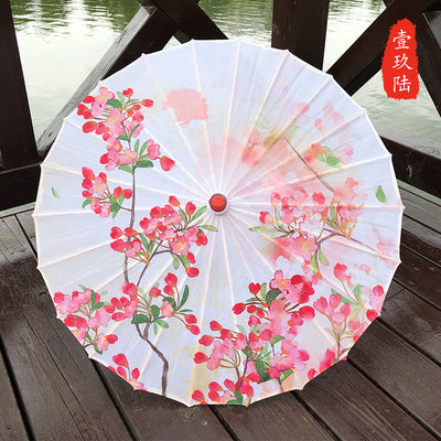 Paraguas de tela de seda para mujer, paraguas de baile antiguo con flores de cerezo japonés, paraguas decorativo, paraguas de papel al óleo de estilo chino