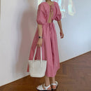 CMAZ 2021 Sommerkleid für Frauen Mode Rundhals Lange Elegante Blackless Puffärmel Koreanische Sommerkleid Weibliche Vestidos 5216 #