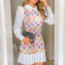 Mode elegante schlanke lange Ärmel Bürodame Kleider sexy Umlegekragen A-Linie Frauen Kleid Herbst Patchwork kariertes Minikleid