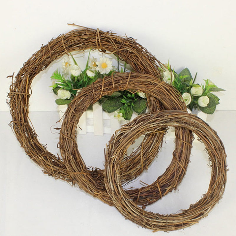 1pc Round Natural Rattan Wreath Stem Branch Ring Garland For Wedding Birthday Party Decor Supplies Christmas Gift 10/15/35cm