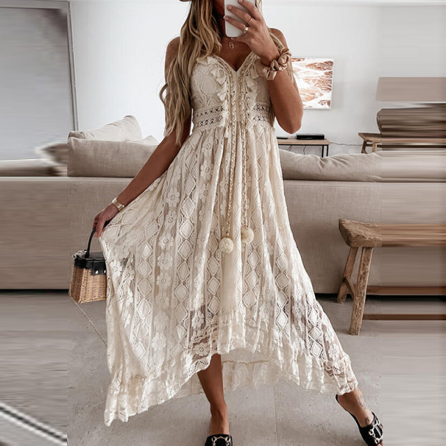 Schulterfrei Spitze Patchwork Elegantes Kleid Frauen Sommer 2021 V-Ausschnitt Spaghettibügel Kleid Weibliche Neue Mode Feste Partykleider