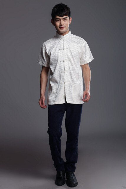 Camisa de manga corta de satén para hombre con tops tradicionales chinos talla S a 3XL