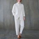 Traje hanfu de algodón y lino chino 2021 para mujer, traje retro mejorado con cuello qipao, traje de arte del té, traje oriental de yoga para el hogar, traje tang