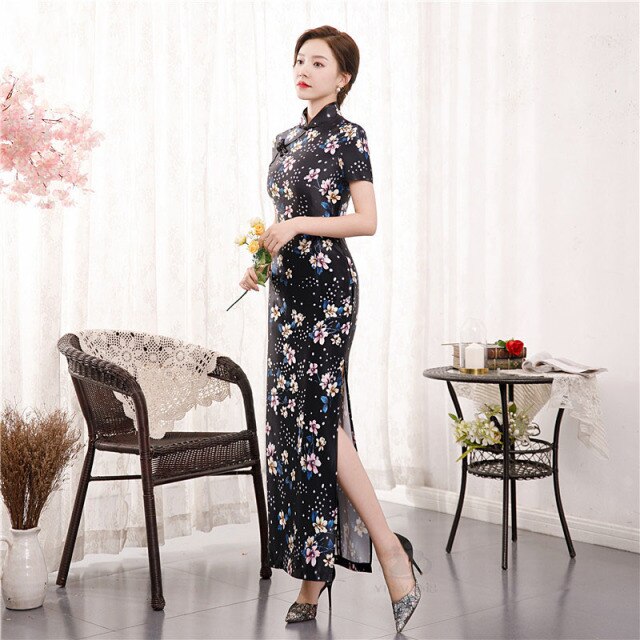 2021 New Summer Long Cheongsam Kleid Floral Slim Vintage Plus Size Qipao Kleider S bis 4XL 5XL Grün Rosa