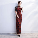 Frauen New Cheongsam Kleid Rot Pailletten Spitze Show Kostüm Lange Kleider Chinesischer Stil Qipao Schlankes Hochzeitskleid Blau Schwarz