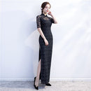 Frauen New Cheongsam Kleid Rot Pailletten Spitze Show Kostüm Lange Kleider Chinesischer Stil Qipao Schlankes Hochzeitskleid Blau Schwarz