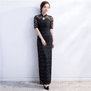 Frauen New Cheongsam Kleid Rot Pailletten Spitze Show Kostüm Lange Kleider Chinesischer Stil Qipao Schlankes Hochzeitskleid Blau Schwarz