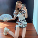 Chinesisches Kleid Frau Schwarz Weiß Druck Qipao Französischer Stil Cheongsam Sexy Cheongsam Kleid Traditionelles Retro Qipao Kleid 2021